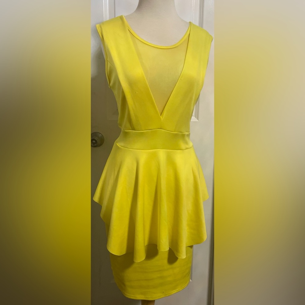 Love Yellow peplum Midi Dress
